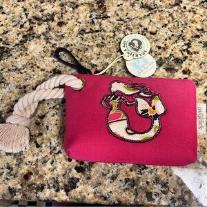NWT Spartina 449 Hot Pink Canvas Wristlet with Embroidered Seahorse